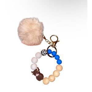 🎀2/$20🎀 Brown and Blue Highland Cow Keychain Wristlet with Pom Pom